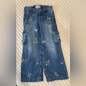 abercrombie kids Blue Embroidered Denim Cargo Overalls